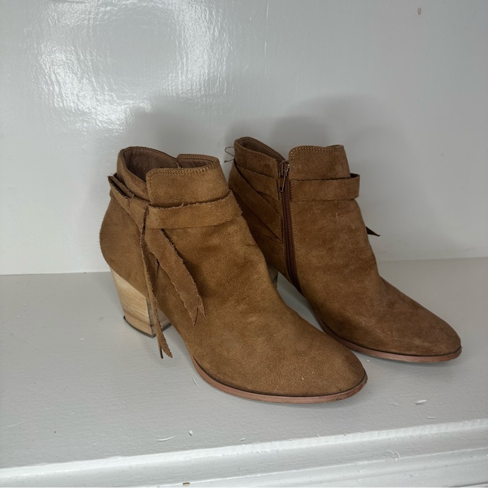 Free People Faryl Robin Alameda Suede Ankle Booties Tan Brown Size 11 Block Heel